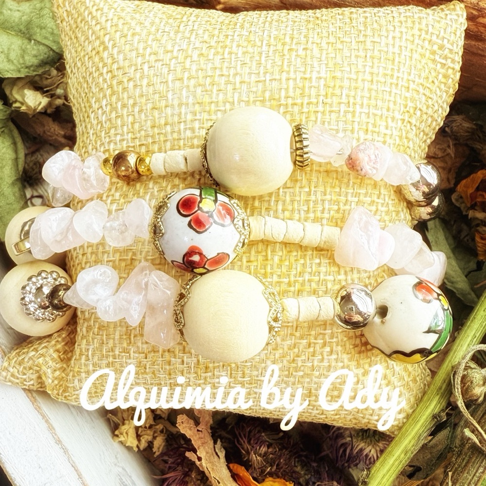 Pink quartz wrap around layered bohemian bracelet - Picture 1 of 2